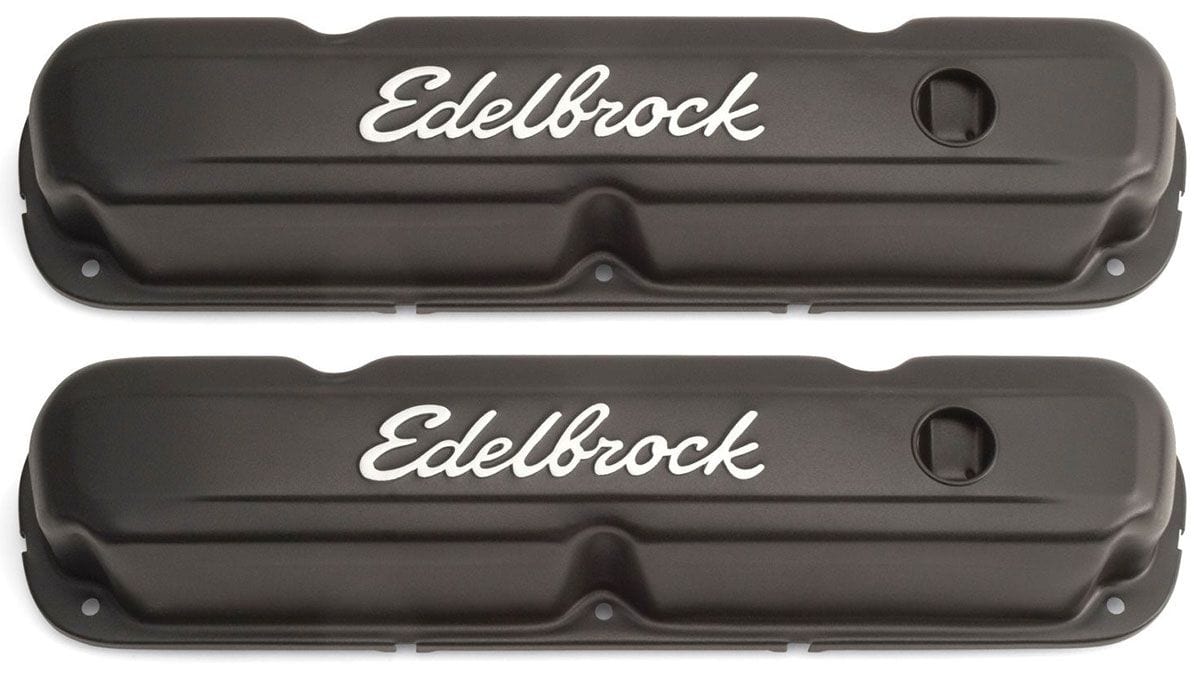 EDELBROCK Chrysler 318-340-360 V8 '65-91, 3.2" overall height Edelbrock Signature Series Black Valve Covers ED4473 SR