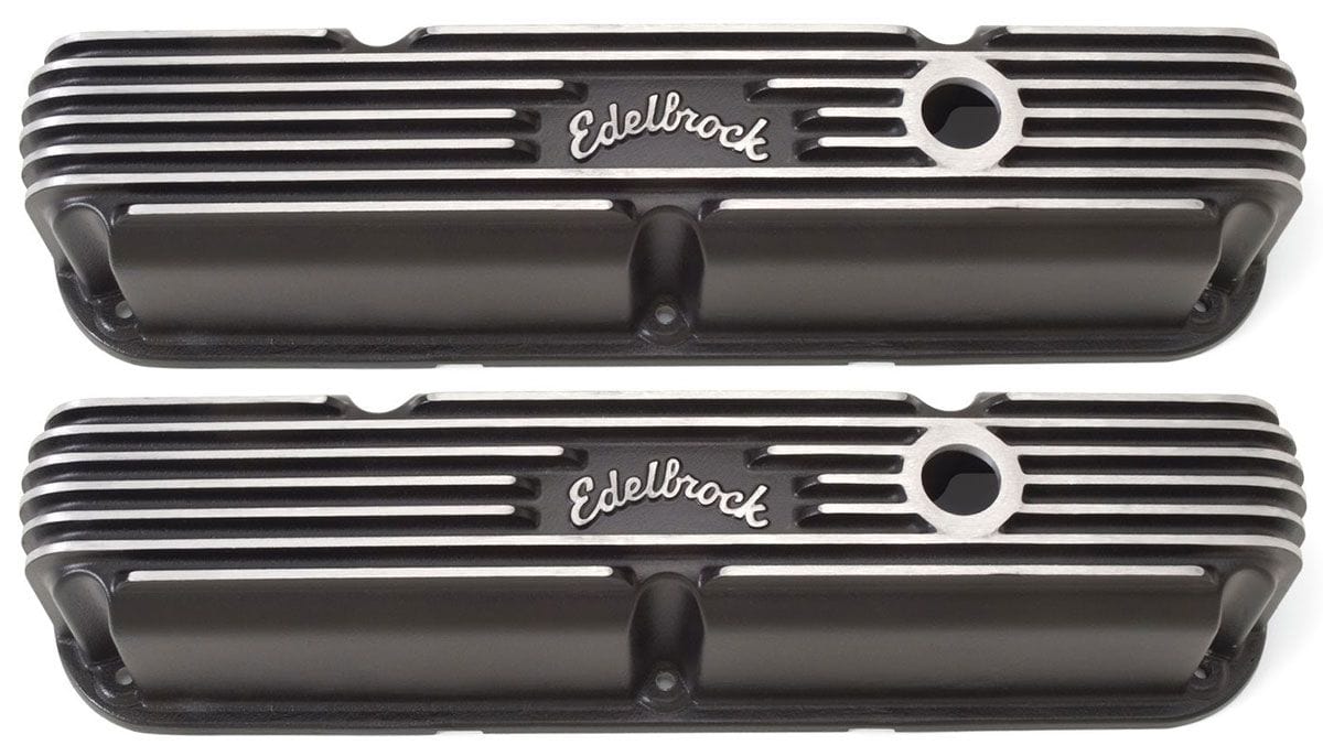 EDELBROCK Chrysler Small Block LA 318-340-360, 3-3/4" overall ht. Edelbrock Classic Aluminium Series Valve Covers - Black Finish ED41763 SR