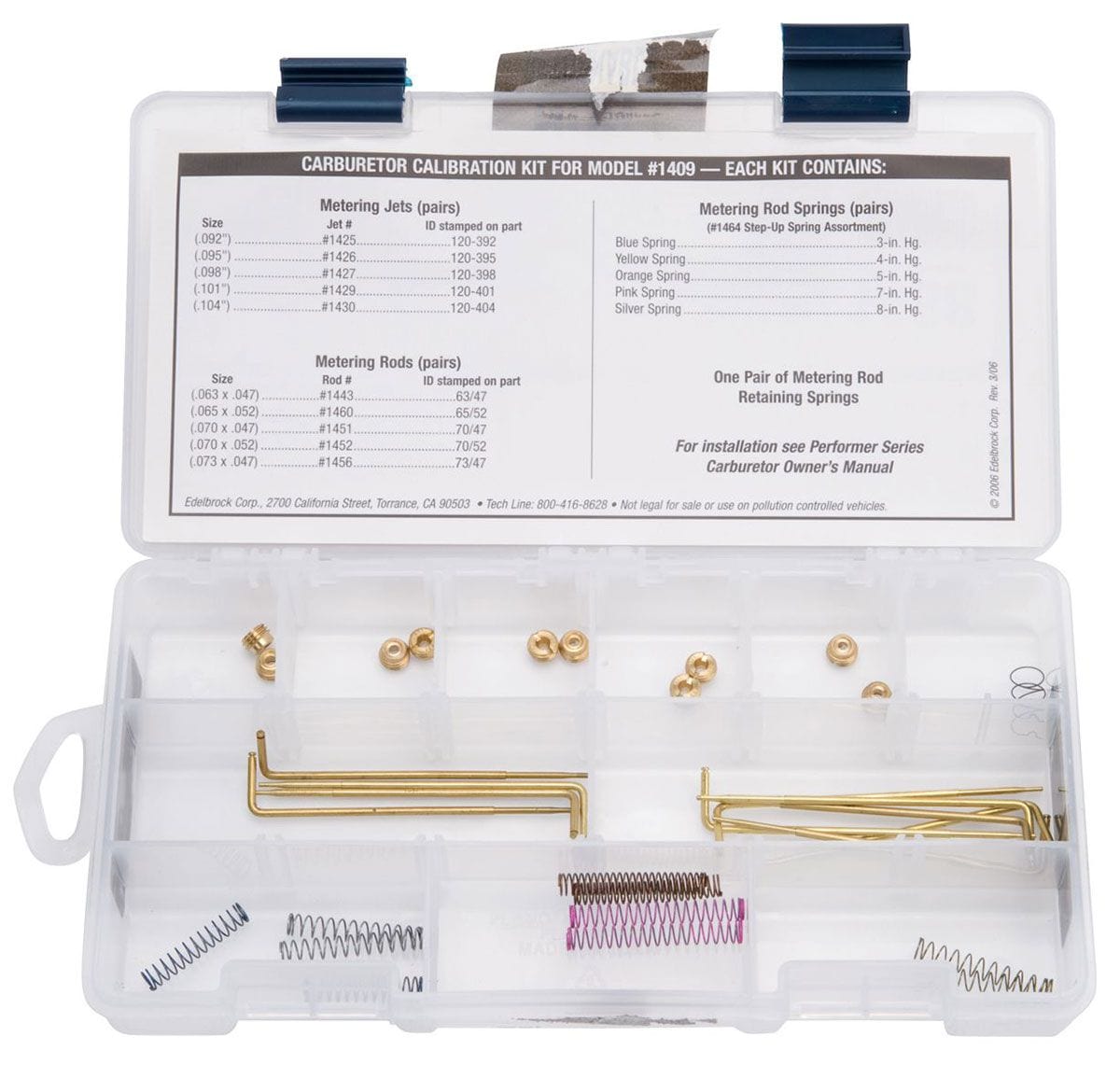 EDELBROCK For ED1409 Edelbrock Calibration Kit for Performer Series Carburettors ED1488 SR