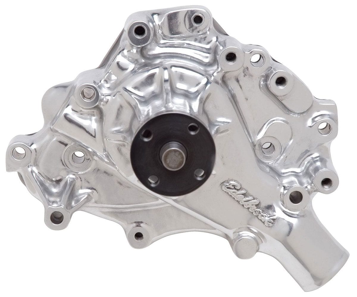 EDELBROCK Ford 302-351W, Left Hand Inlet with back plate, 5/8" pilot shaft Edelbrock Victor Series Aluminium Water Pump - Polished ED8848 SR