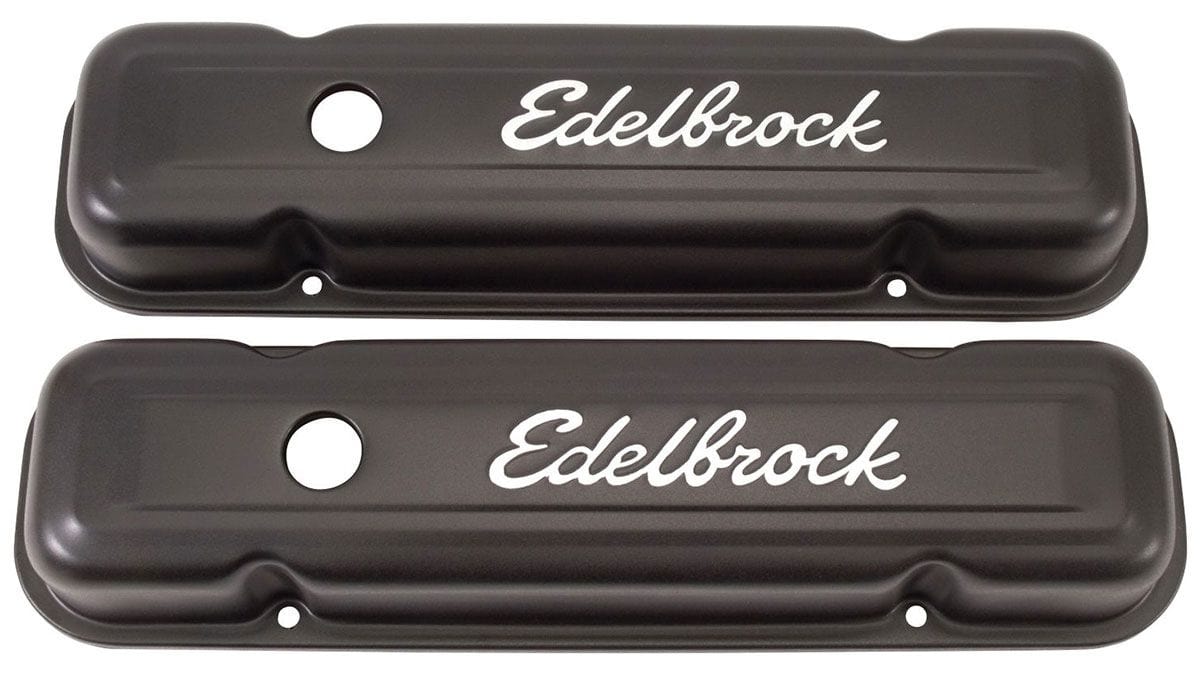 EDELBROCK Pontiac 301-326-350-389-400-421-455 V8 - '62-79 (no baffle), 3" overa Edelbrock Signature Series Black Valve Covers ED4453 SR