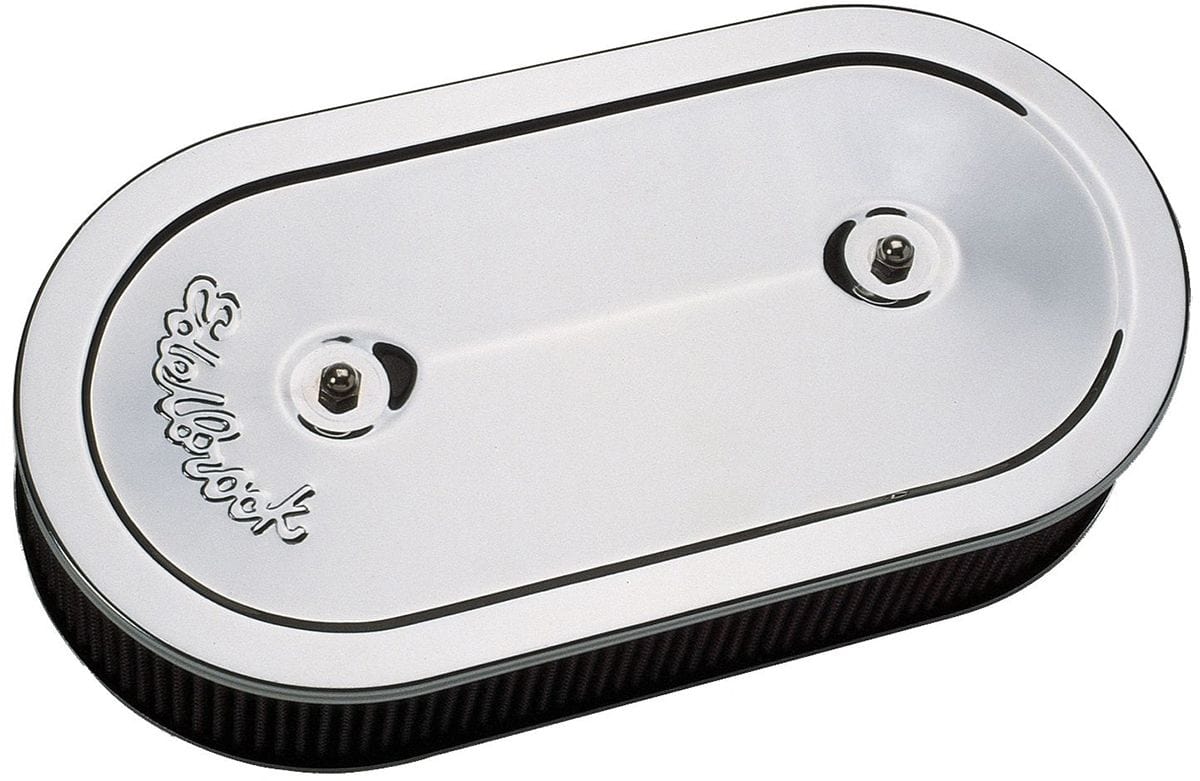 EDELBROCK Suit Dual Quad Applications, 13-1/2" long x 7" wide 2-1/2" element, 3 Edelbrock Pro-Flo Chrome Oval Air Cleaner ED1235 SR