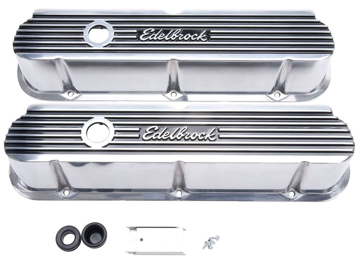 EDELBROCK Suit SB Ford 289-302-351 Windsor With Edelbrock Logo Edelbrock Elite 2 Series Tall Valve covers - Polished ED4264 SR