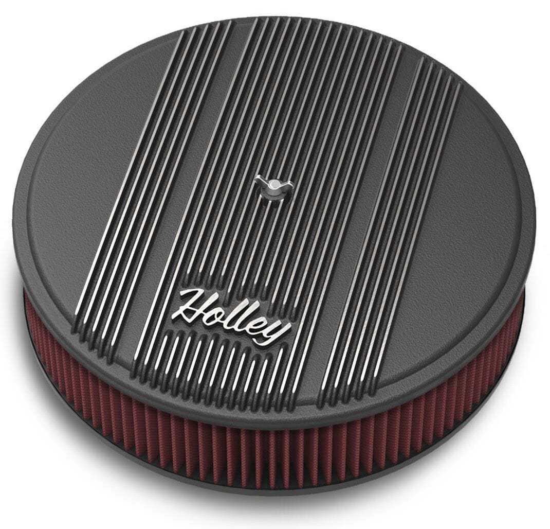 HOLLEY Black 14" x 3", 5-1/8" Neck With Drop Base Holley Vintage Series Finned Aluminium Air Cleaner HO120-153 SR
