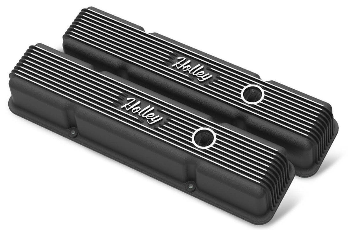 HOLLEY Black Suit SB Chev Holley Vintage Series Fined Valve Covers HO241-242 SR