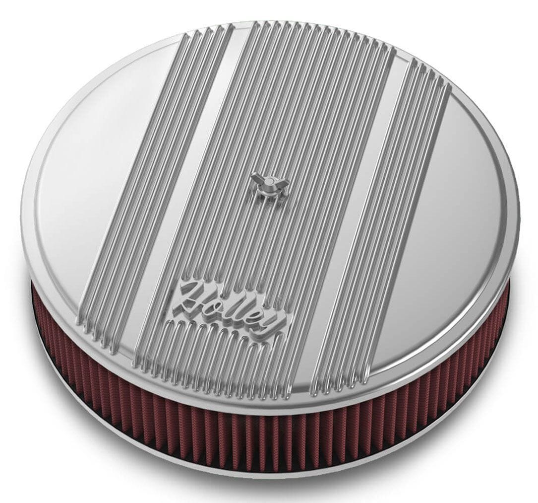 HOLLEY Polished 14" x 3", 5-1/8" Neck With Drop Base Holley Vintage Series Finned Aluminium Air Cleaner HO120-151 SR
