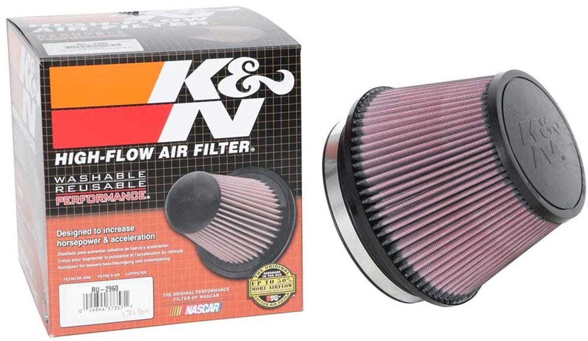 K&N 5 in (127 mm) H x 7.5 in (191 mm) Base OD x 5 in (127 mm) Top OD - KNRU-2960 K&N K&N Universal Clamp On Filter Fits 6 in (152 mm) - Offset Flange KNRU-2960 SR