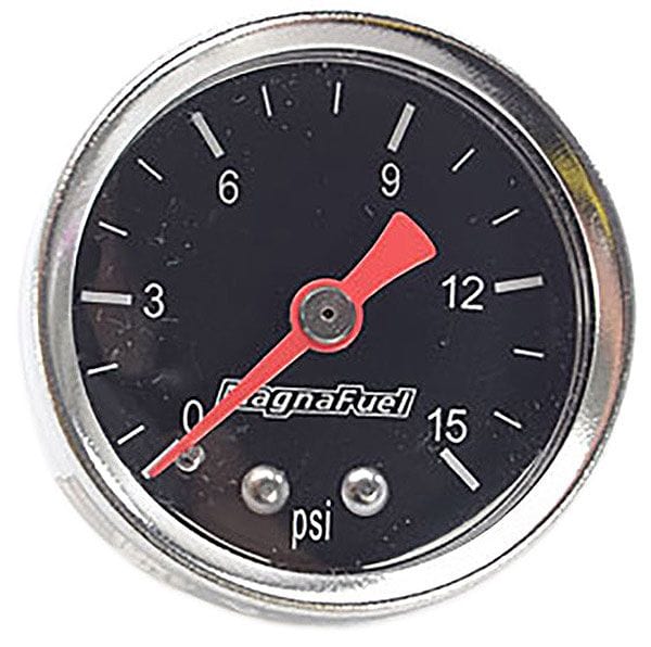 MAGNAFUEL 0-15 PSI, 1-1/2" O.D, Black Face MagnaFuel Fuel Pressure Gauge WIMP0101 SR