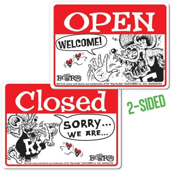 MOONEYES 2 Sided With Rat Fink Mooneyes Open/Closed Door Sign MNRAF231 SR