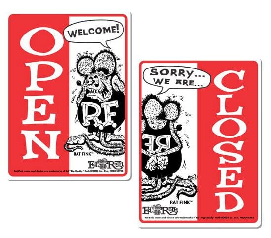MOONEYES 2 Sided With Rat Fink (Vertical) Mooneyes Open/Closed Door Sign MNRAF230 SR