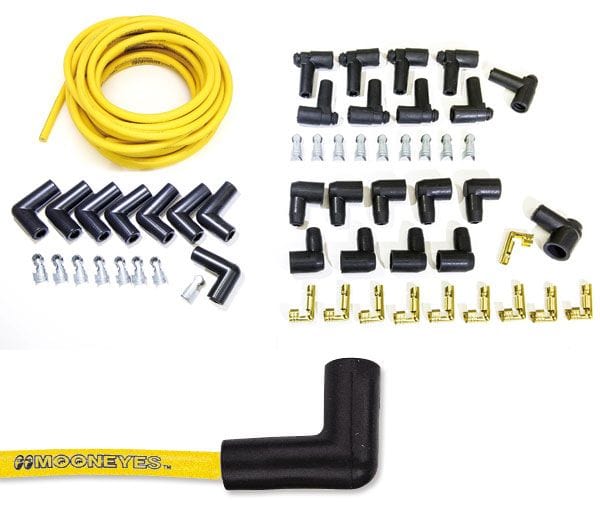 MOONEYES 90° Spark Plug With STD Or HEI Distributor Ends Mooneyes Yellow Universal Lead Set MNMPTA2442 SR