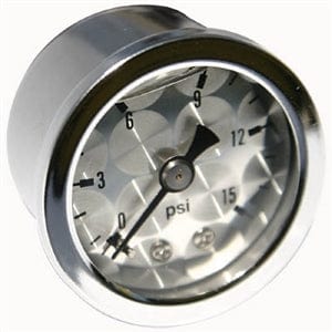 MOONEYES Engine-Turned Facia, Liquid Filled, Direct Mount Mooneyes 1-1/2" Fuel Press Gauge 0-15 PSI MNMPG210LF SR