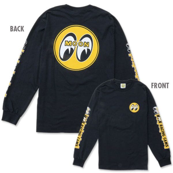 MOONEYES Large Mooneyes Black Long Sleeve T-Shirt With Moon Racing Cams Logo MNTM112BKL SR