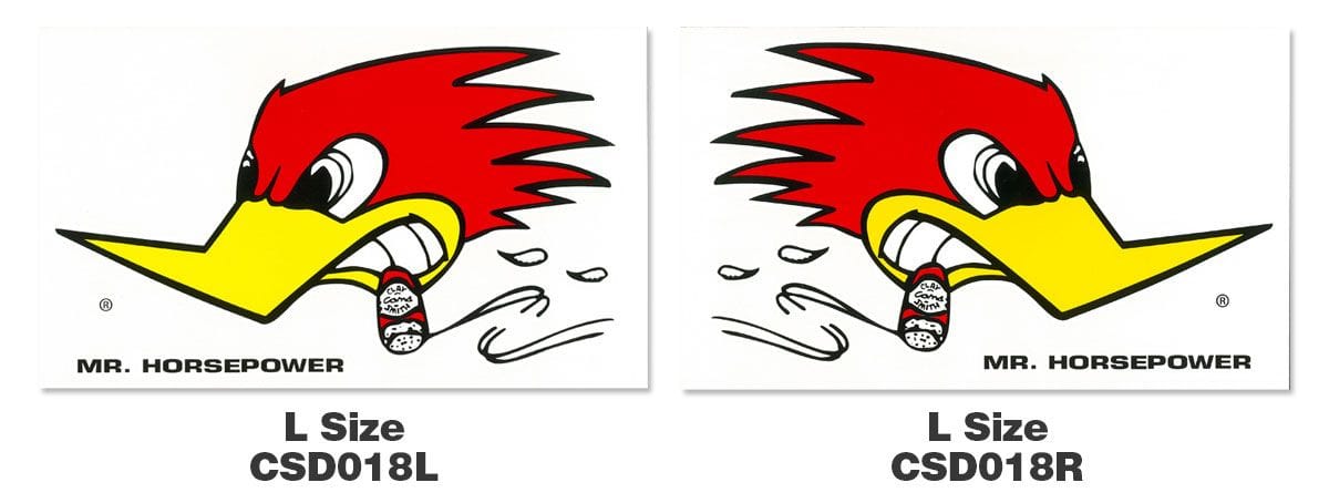 MOONEYES Large With Woodpecker logo, 6.5" (H) x 11" (W) R/H Mooneyes Clay Smith "MR HORSEPOWER" Sticker MNCSD18R SR