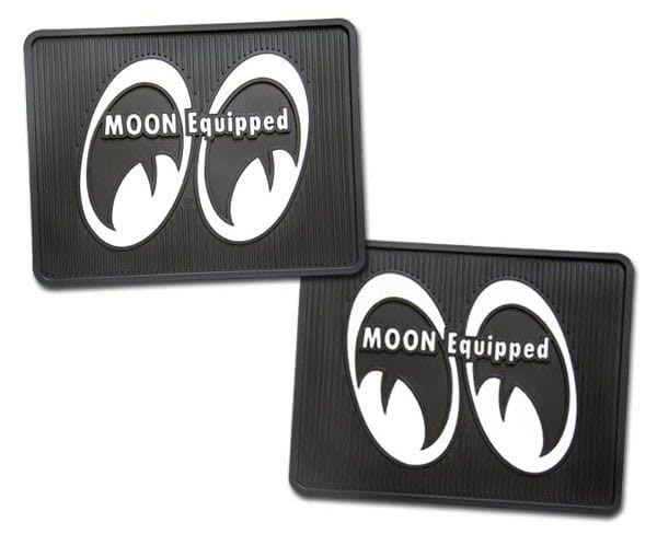 MOONEYES Rear Black Mats With White Moon Equipped Logo Mooneyes Rubber Floor Mats MNMP082BK SR