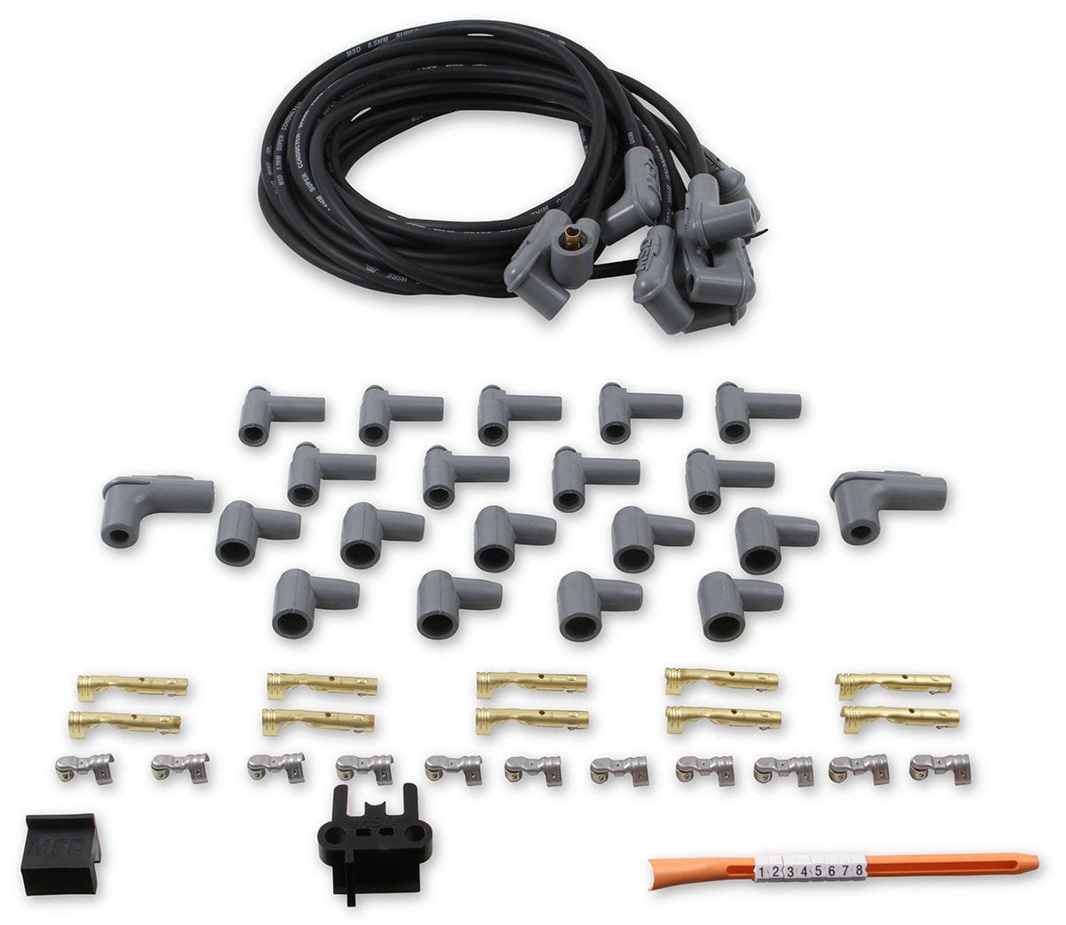 MSD 8.5mm, Black, Universal 8 Cyl 90° Plug/Socket & HEI Distributor Cap T MSD Super Conductor Spark Plug Lead Set MSD31233 SR