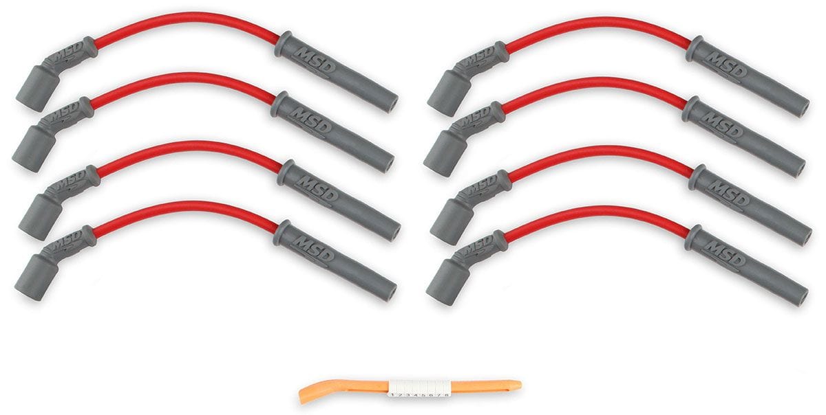 MSD 8.5mm, Red, Holden Commodore V8, LS with tall aftermarket valve cover MSD Super Conductor Spark Plug Lead Set MSD32829 SR