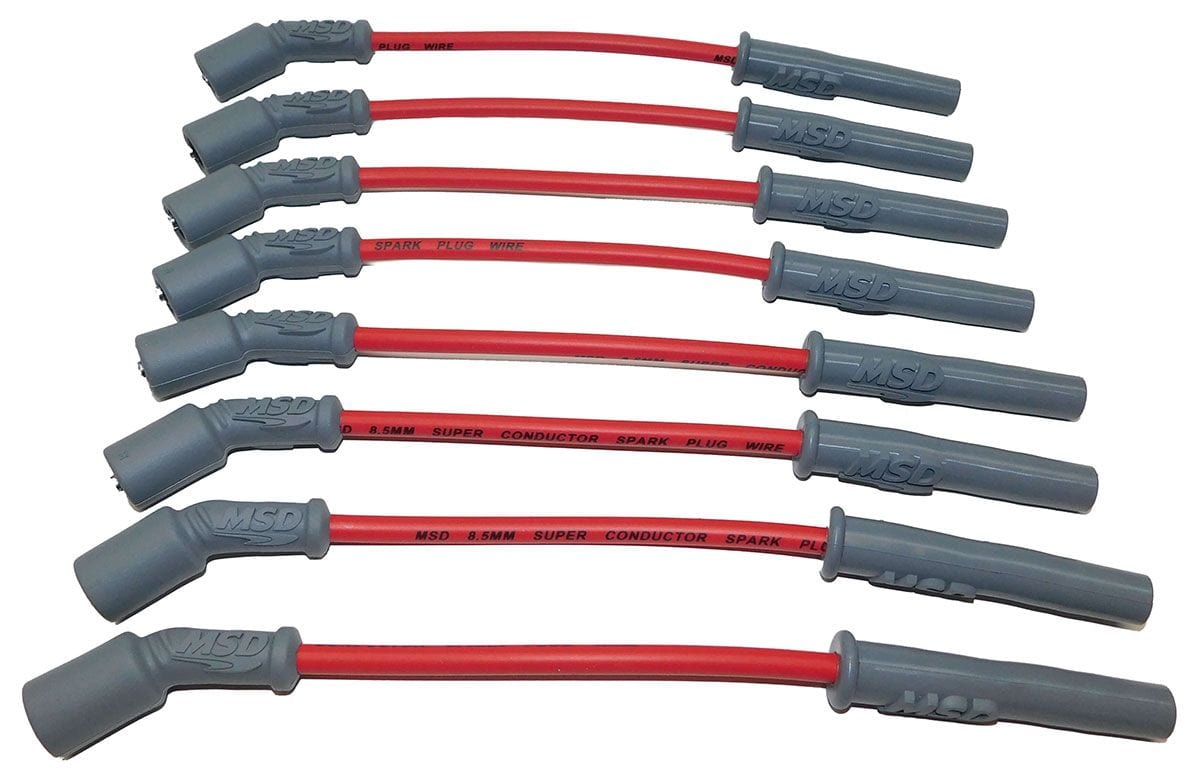 MSD 8.5mm, Red, Holden Commodore V8, LS with tall aftermarket valve cover MSD Super Conductor Spark Plug Lead Set MSD32829 SR