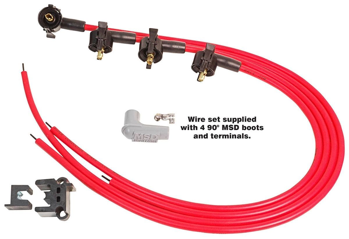 MSD 8.5mm, Red, Universal 4 Cylinder Midget, 90° Plug & Cap Terminal MSD Super Conductor Spark Plug Lead Set MSD31689 SR