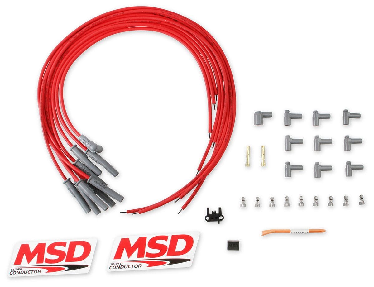 MSD 8.5mm, Red, Universal 8 Cyl Multi-Angle HEI Socket Distributor Cap Te MSD Super Conductor Spark Plug Lead Set MSD31189 SR