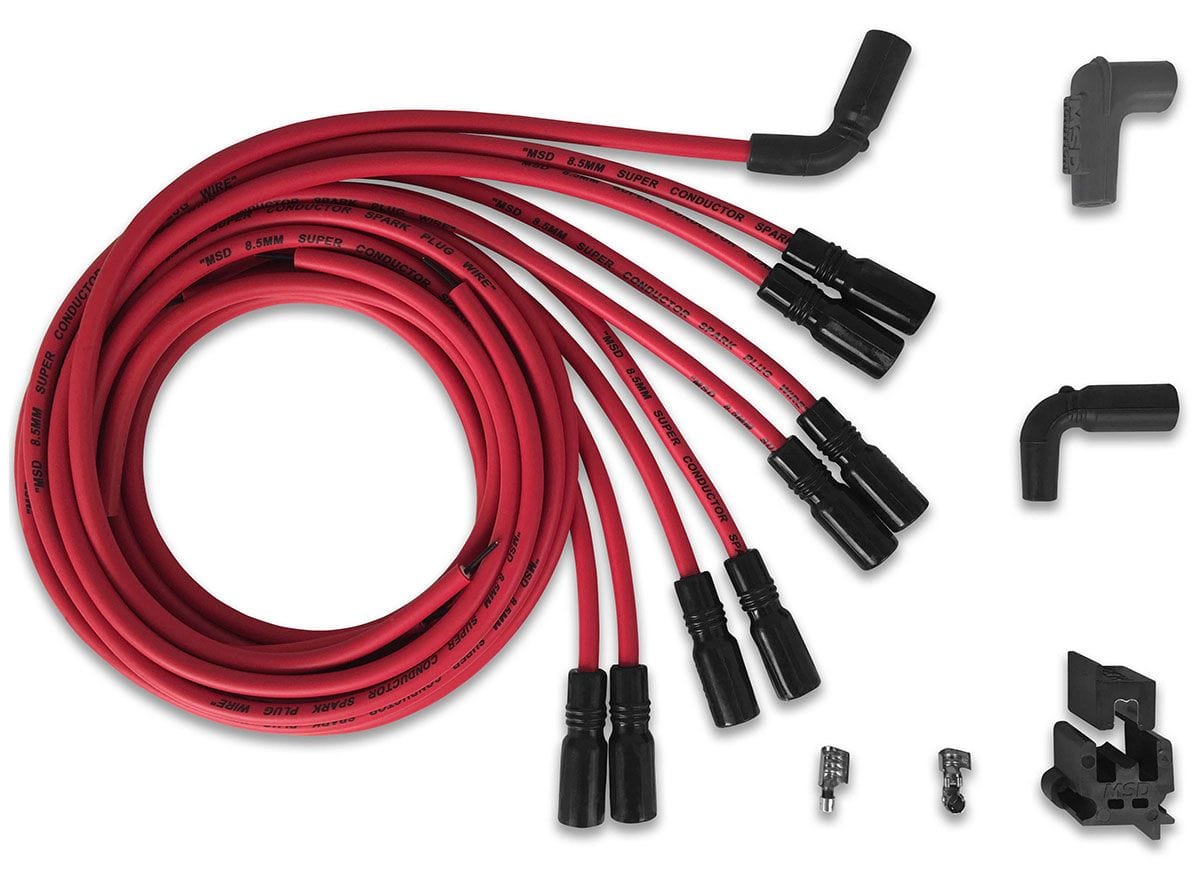 MSD 8.5mm, Red, Universal Chevy LT1, Straight Boot MSD Super Conductor Spark Plug Lead Set MSD32129 SR