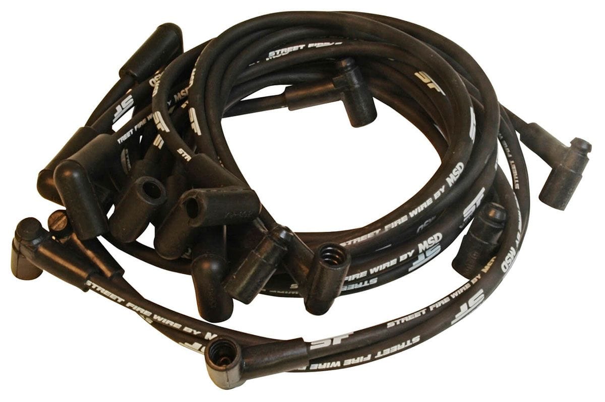 MSD 8mm, Black, 90° Plug Boots, HEI, Corvette 305-350 MSD Street Fire Ignition Lead Set MSD5566 SR