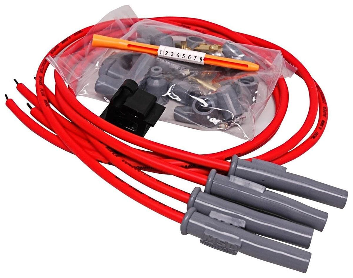 MSD Red, 4 Cylinder Car & M/Cycle Universal Kit MSD 8.5mm Super Conductor Spark Plug Lead Set MSD31449 SR