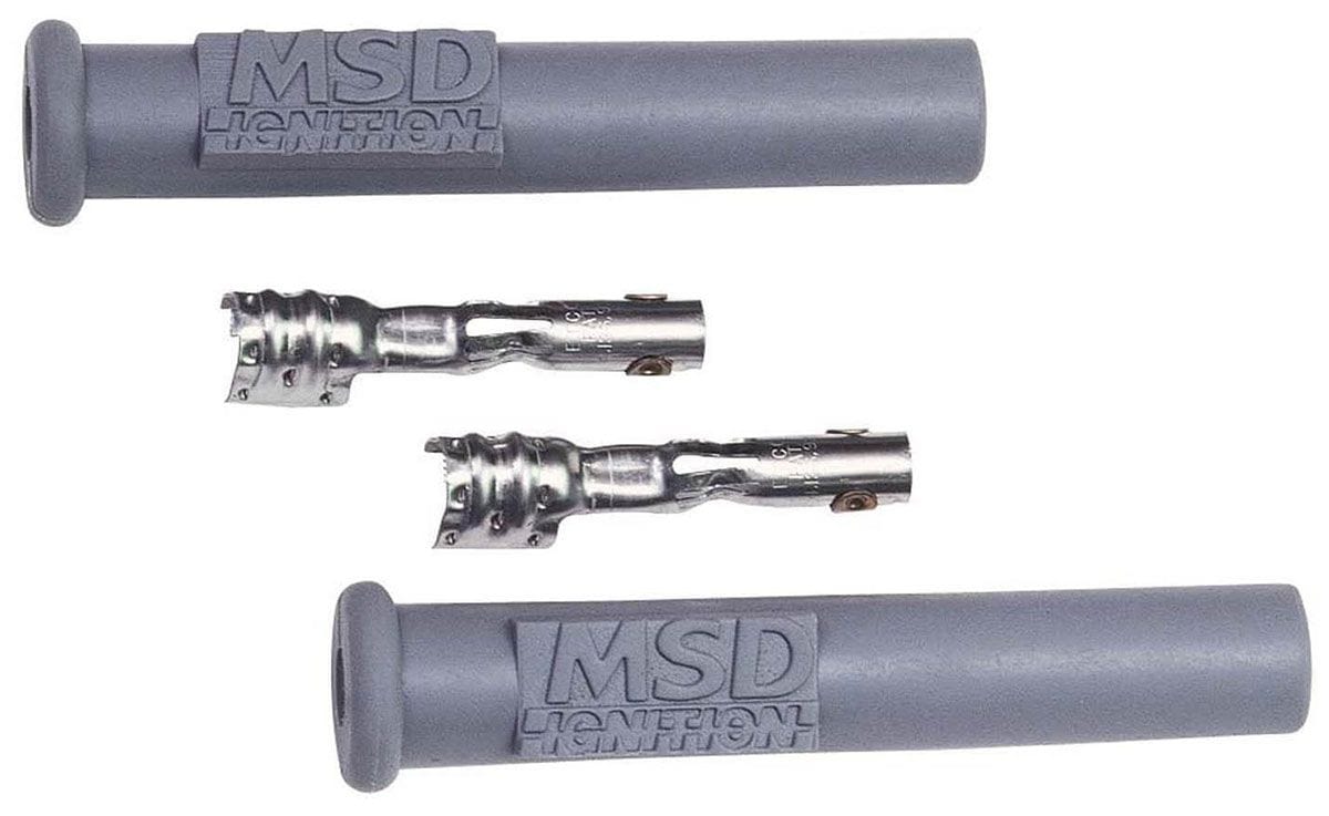 MSD Silicone, Grey Straight Spark Plug Boots, Multi-Angle Terminals, 2 pe MSD Replacement Boots and Terminals MSD3301 SR