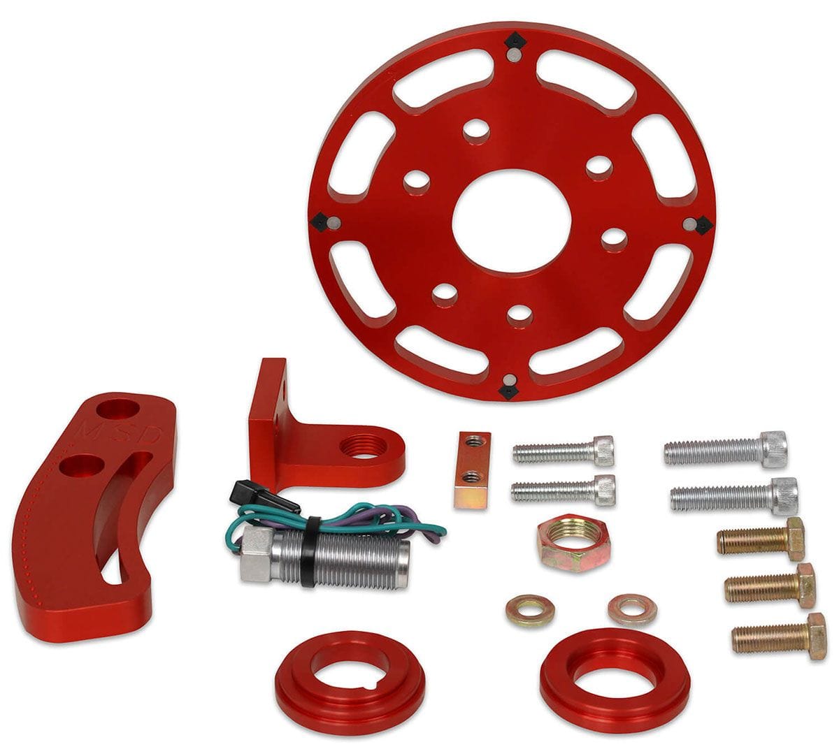 MSD Small Block Chevy, with 6.25" Harmonic Balancer, Red Anodised Billet MSD Flying Magnet Crank Trigger MSD8600 SR