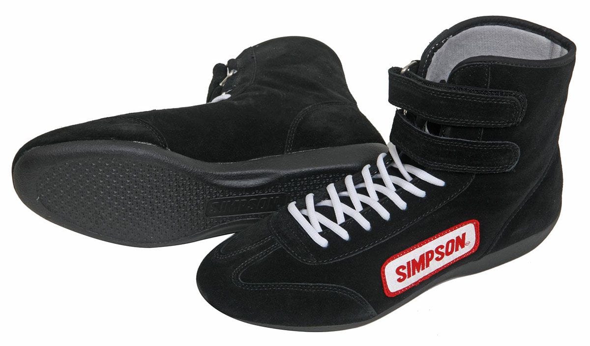 SIMPSON Size 9 Black, SFI Approved Simpson High Top Driving Shoe SI28900BK SR