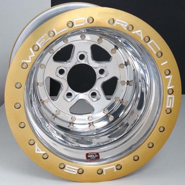 WELD 5 x 4.75" Bolt Circle with 4" Backspace Weld Racing AlumaStar 2.0 16 x 15" Double Bead-Loc Wheel - Polished Finish with Gold Bead-Lo SR