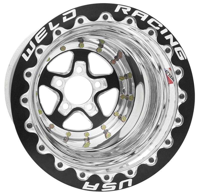 Weld Racing 15" x 10", 3" B/S With 5 x 4.75" B/C, Double Bead-Loc With M/T Weld Racing Alumastar Drag Rim - Black Center WE88B-510276MB SR