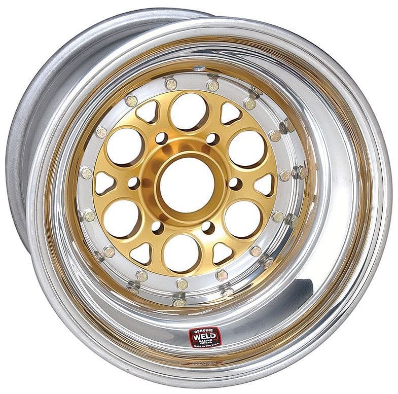Weld Racing 15" x 17" , 42 Spline, 5" Offset, Outer Bead-Loc With 6-Hole Mud Cover Weld Racing Magnum Sprint Rim - Gold Centre WE735-51755-6 SR