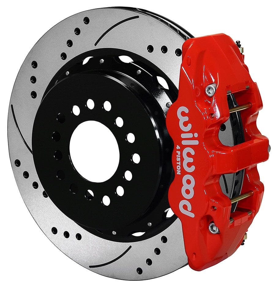 WILWOOD Suit Early Big Ford Wilwood 4-Piston Rear Park Brake Kit, 14" Dia., 2.36" Drilled Discs, Red WB140-10947-DR SR