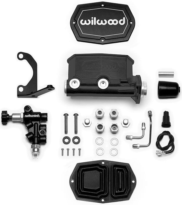 WILWOOD with Bracket and Valve Wilwood Compact Tandem Master Cylinder Kit, 1" Bore, Black WB261-14963-BK SR