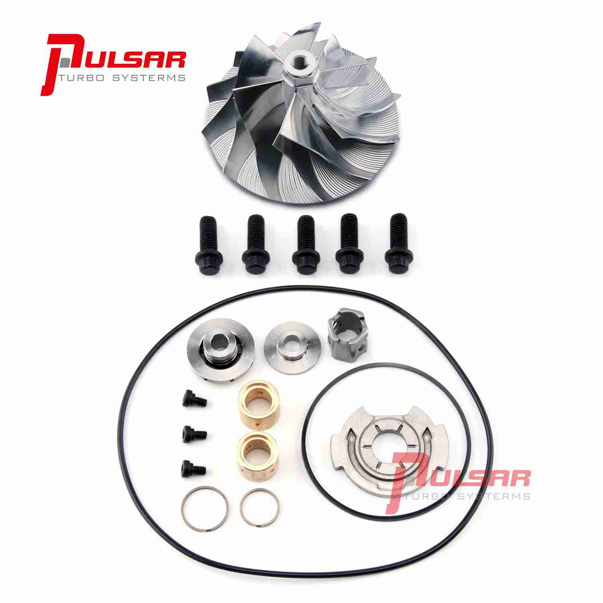 Pulsar 05-07 Ford 6.0L Powerstroke Turbo Billet Wheel+Rebuild Kit+Unison Ring+13.2mm Vanes (PULSAR-RRK0023)