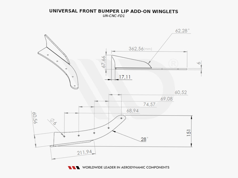 Universal Front Bumper LIP Add-on Winglets Maxton Design