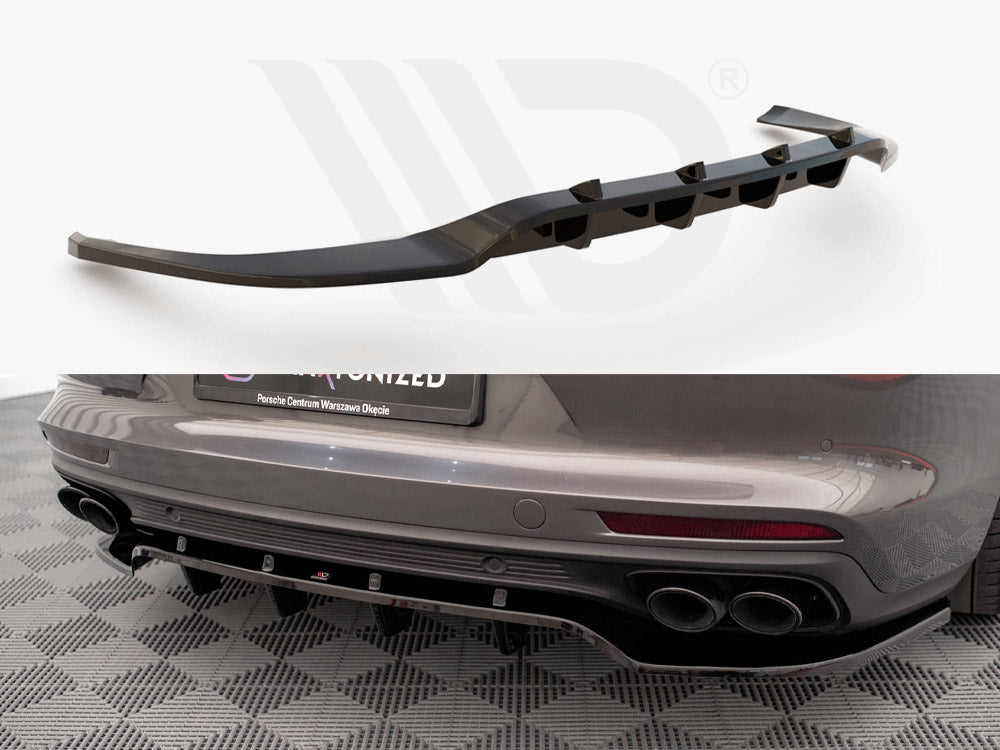 Central Rear Splitter (Vertical Bars) Porsche Panamera E-Hybrid 971 Maxton Design