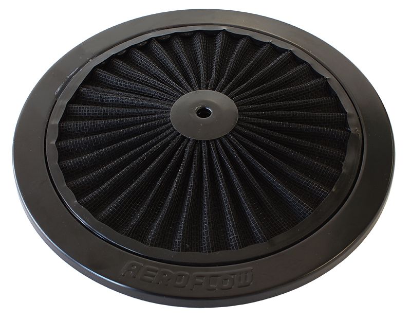 Black Full Flow Air Filter Top Plate  
9" diameter, black washable cotton element