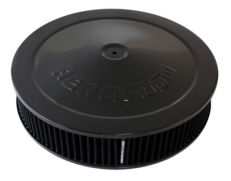 Black Air Filter Assembly with 1-1/8" Drop base
 14" x 3", 5-1/8" neck, black washable cotton element