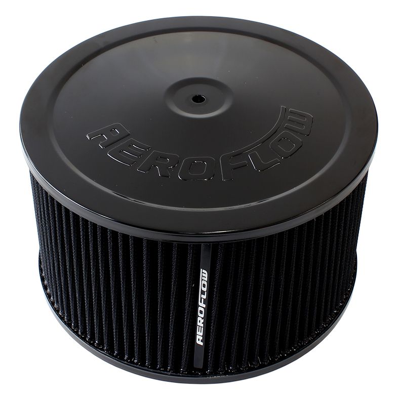 Black Air Filter Assembly
 9" x 5", 7-5/16" neck,Flat Base with black washable cotton element