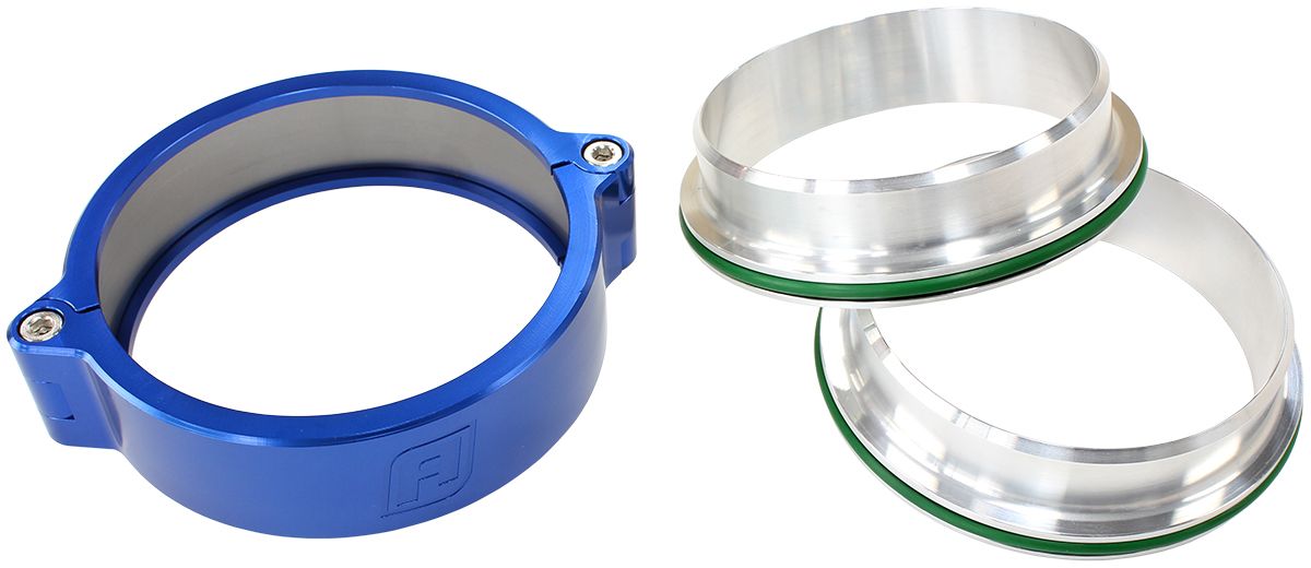 Aeroflow 2-3/4" (70mm) Billet Intercooler Clamp with Stainless Steel Weld Flanges (AF25-2750SS-BL)