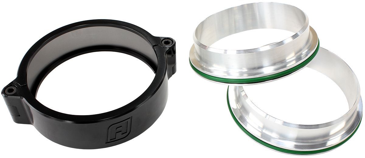 Aeroflow 2-3/4" (70mm) Billet Intercooler Clamp with Stainless Steel Weld Flanges (AF25-2750SS-BLK)