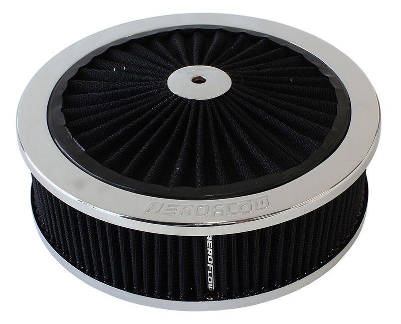 Chrome Full Flow Air Filter Assembly with 
9" x 2-3/4", 5-1/8" neck, black washable cotton element