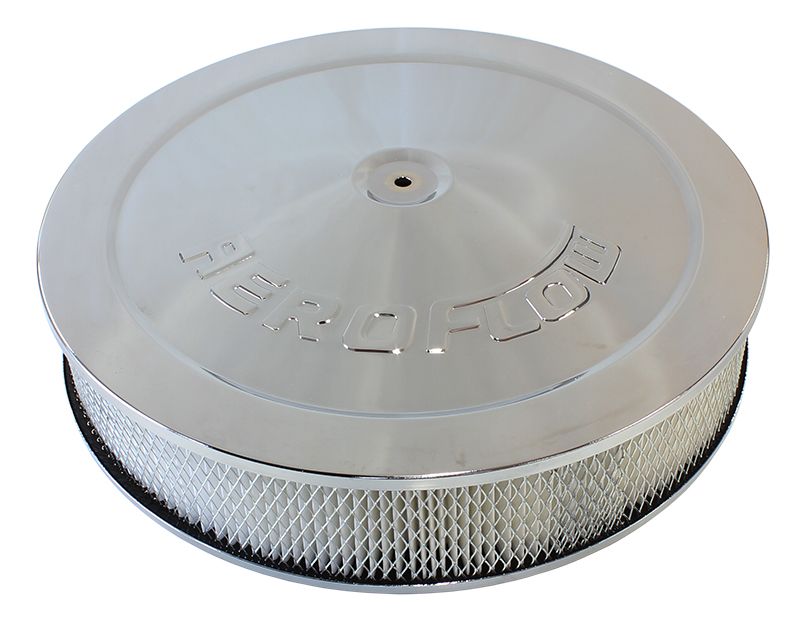 Chrome Air Filter Assembly with 1-1/8" Drop base
 14" x 3", 5-1/8" neck, paper element