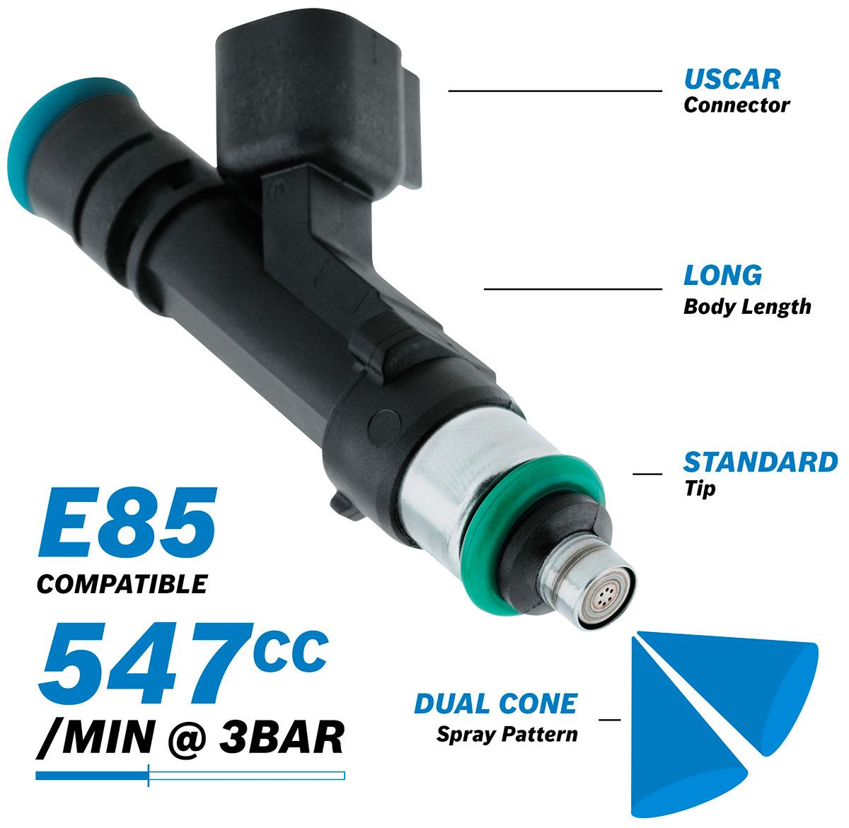 Aeroflow Bosch Motorsport 547cc EV14 Long USCAR Fuel Injector AF49-1901