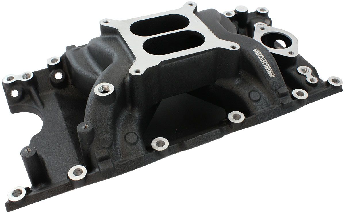 Small Block Chrysler Air Gap Dual Plane Intake Manifold, Black Finish