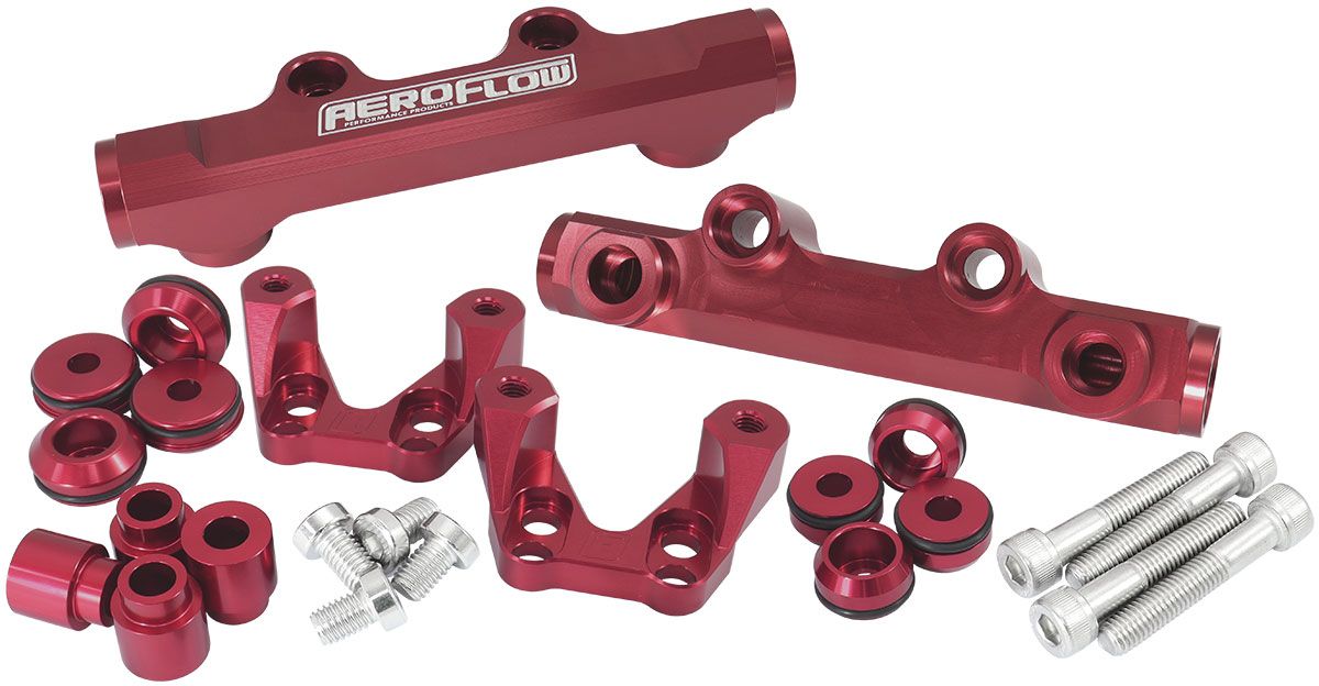 Aeroflow Subaru EJ20 Top Feed Conversion Billet EFI Fuel Rail - Red AF64-2258R