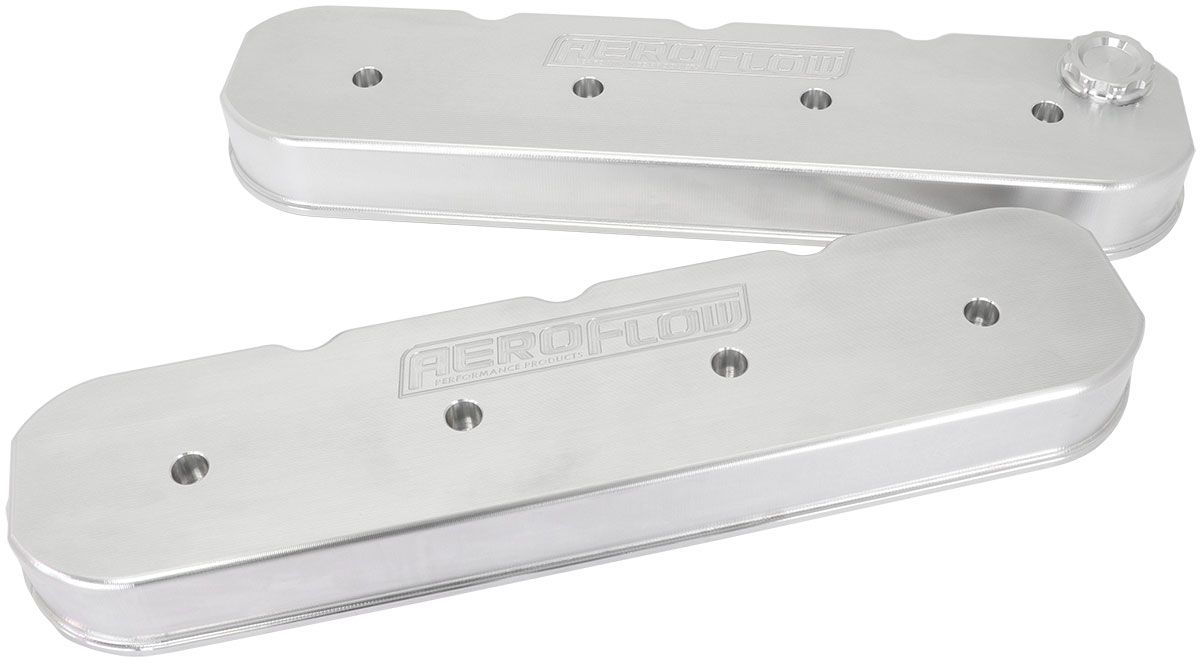 Aeroflow GM LS Billet Valve Cover Set, Raw Finish with Aeroflow Logo AF77-5010