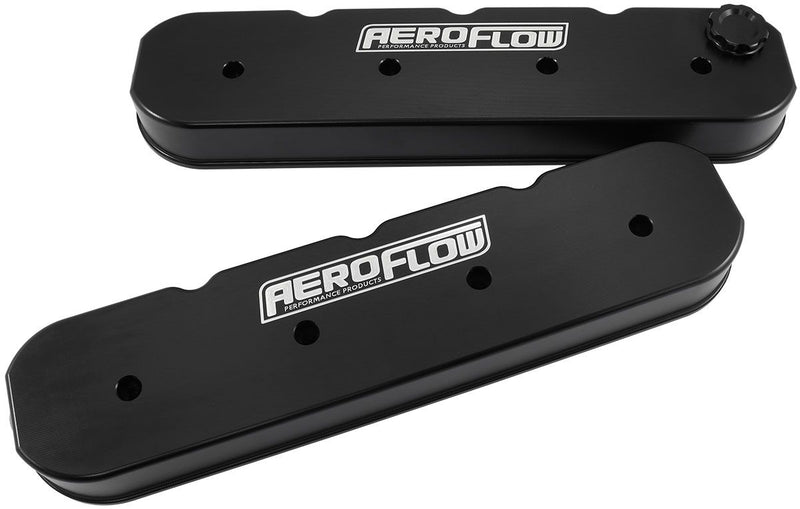 Aeroflow GM LS Billet Valve Cover Set, Black Finish with Aeroflow Logo AF77-5010BLK